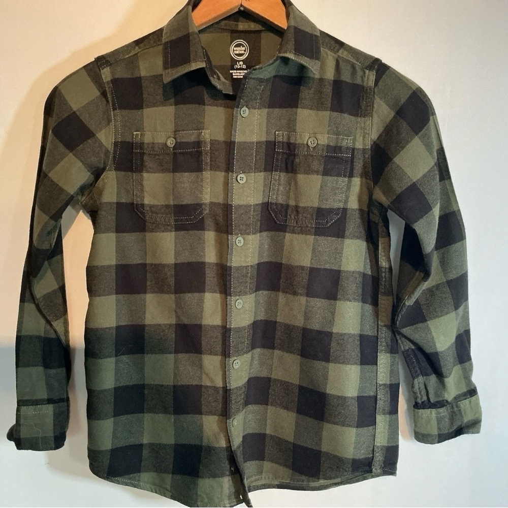 Old Navy Men's Green and Black Plaid Shirt